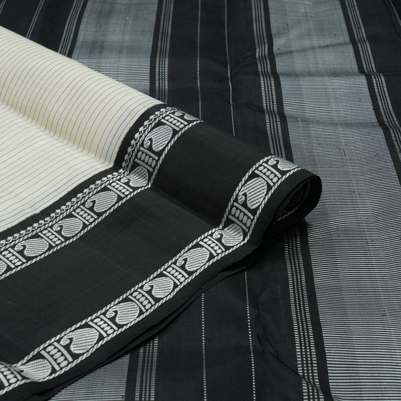 Hayagrivas Handloom Half-White Kanjivaram Silk Saree with Black Border KBE854H4-1