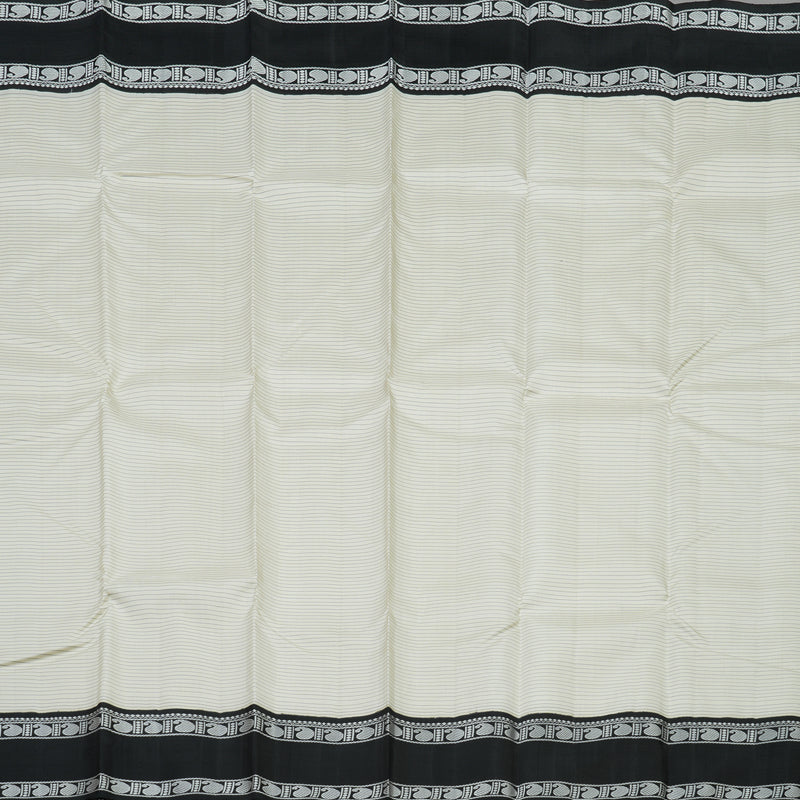 Hayagrivas Handloom Half-White Kanjivaram Silk Saree with Black Border KBE854H4-1