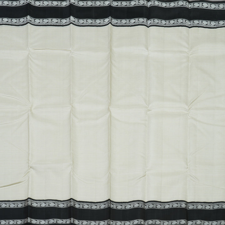 Hayagrivas Handloom Half-White Kanjivaram Silk Saree with Black Border KBE854H4-1