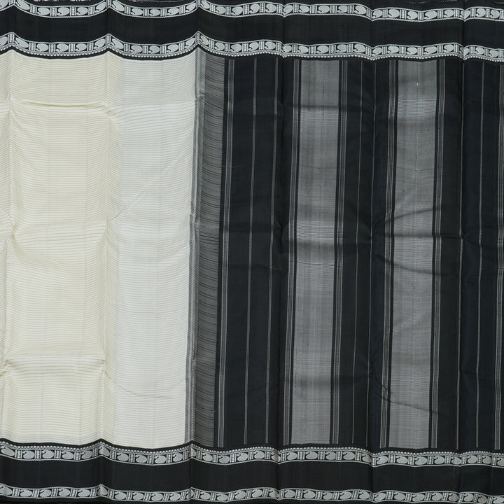 Hayagrivas Handloom Half-White Kanjivaram Silk Saree with Black Border KBE854H4-1