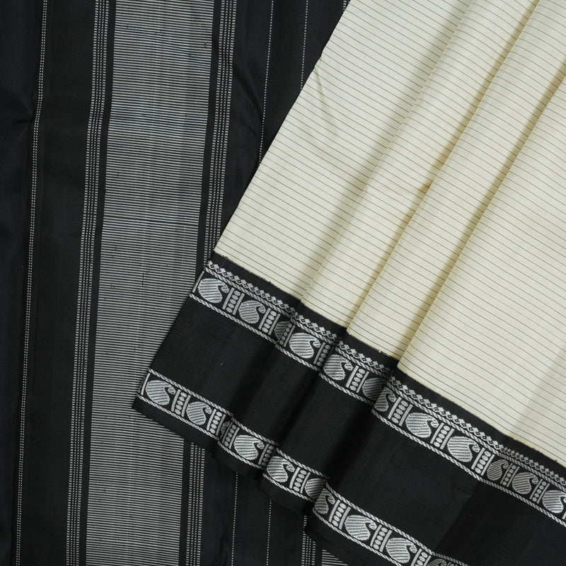 Hayagrivas Handloom Half-White Kanjivaram Silk Saree with Black Border KBE854H4-1