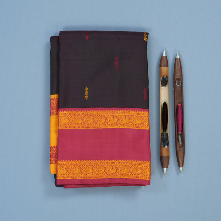 Hayagrivas Handloom Deep Jamun Shade Kanjivaram Silk Saree with Ganga Jamuna Border KBE854H5-1
