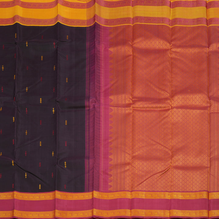 Hayagrivas Handloom Deep Jamun Shade Kanjivaram Silk Saree with Ganga Jamuna Border KBE854H5-1