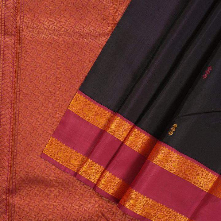 Hayagrivas Handloom Deep Jamun Shade Kanjivaram Silk Saree with Ganga Jamuna Border KBE854H5-1