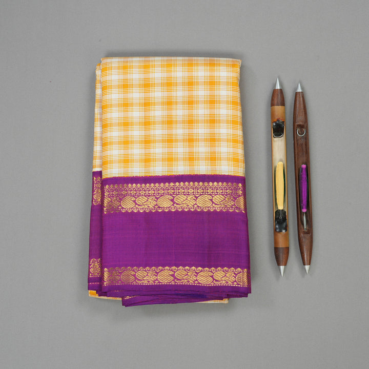 Hayagrivas Handloom Multicolour Checks Kanjivaram Silk Saree with Purple Border KBE855H13-1