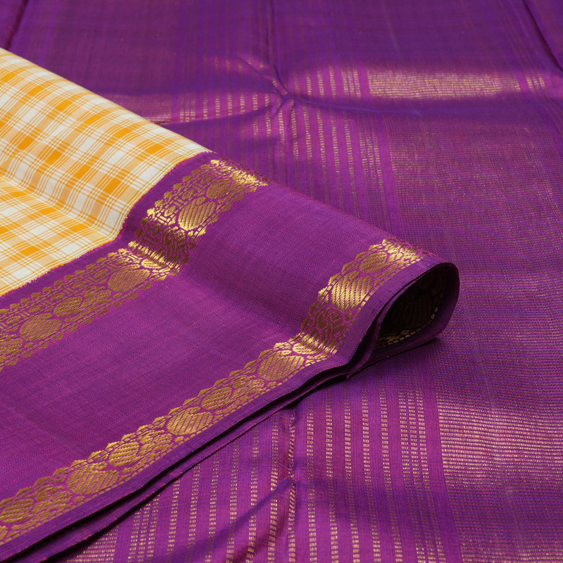 Hayagrivas Handloom Multicolour Checks Kanjivaram Silk Saree with Purple Border KBE855H13-1