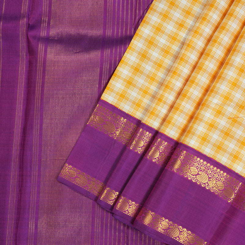 Hayagrivas Handloom Multicolour Checks Kanjivaram Silk Saree with Purple Border KBE855H13-1