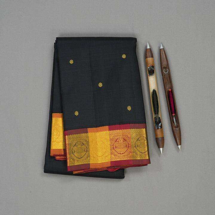 Hayagrivas Handloom Black Kanjivaram Silk Saree with Multicolour Border KBE856H3-3