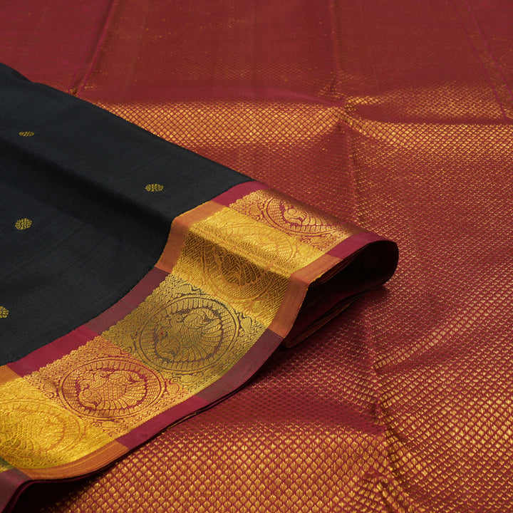 Hayagrivas Handloom Black Kanjivaram Silk Saree with Multicolour Border KBE856H3-3