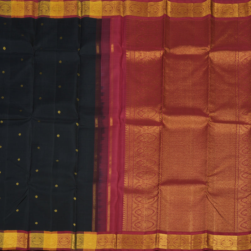 Hayagrivas Handloom Black Kanjivaram Silk Saree with Multicolour Border KBE856H3-3