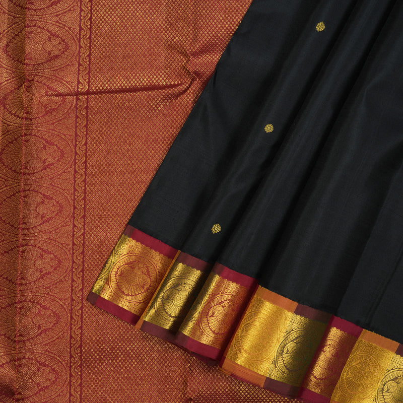 Hayagrivas Handloom Black Kanjivaram Silk Saree with Multicolour Border KBE856H3-3