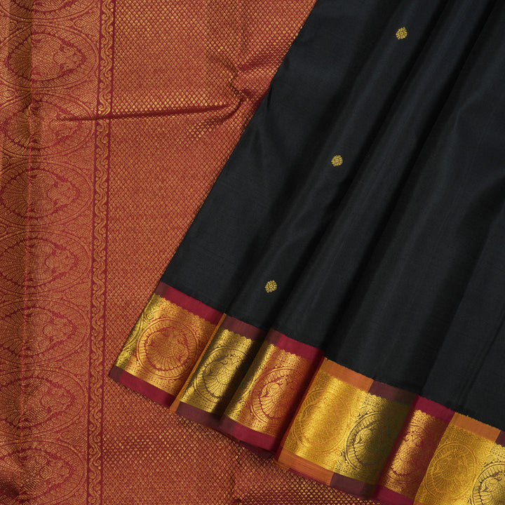 Hayagrivas Handloom Black Kanjivaram Silk Saree with Multicolour Border KBE856H3-3