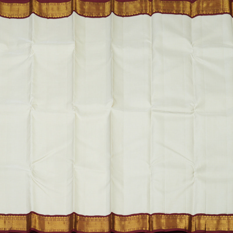Hayagrivas Handloom Half-White Kanjivaram Silk Saree with Maroon Border KBE856H3-6
