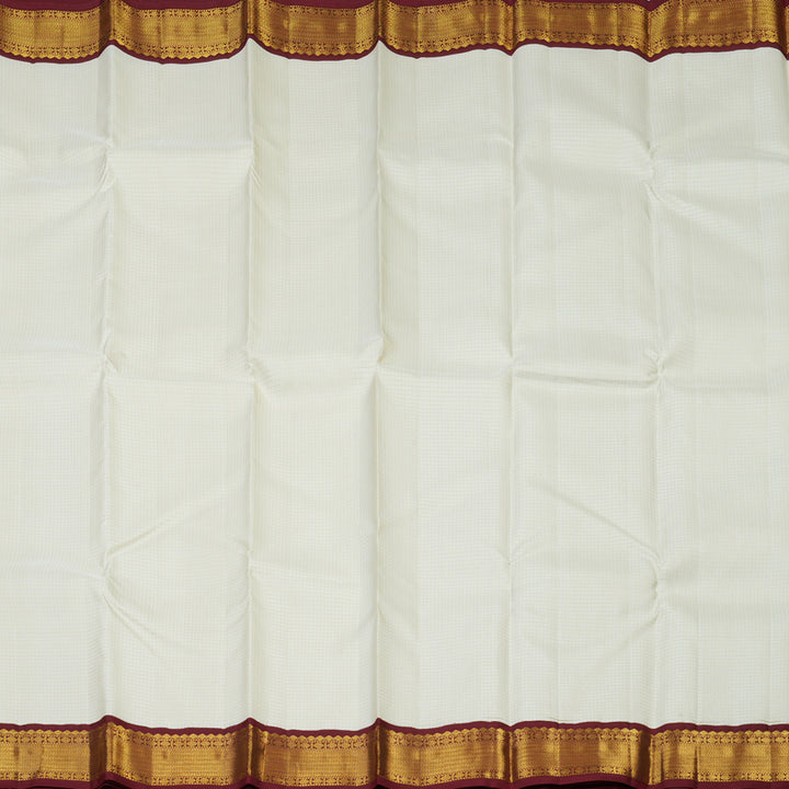 Hayagrivas Handloom Half-White Kanjivaram Silk Saree with Maroon Border KBE856H3-6