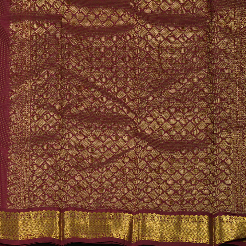 Hayagrivas Handloom Half-White Kanjivaram Silk Saree with Maroon Border KBE856H3-6