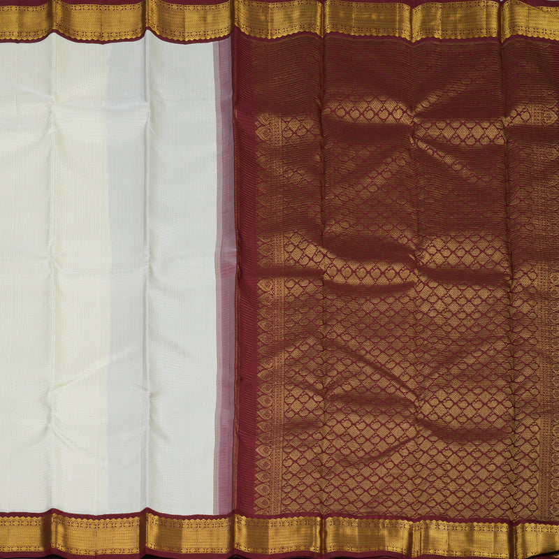 Hayagrivas Handloom Half-White Kanjivaram Silk Saree with Maroon Border KBE856H3-6