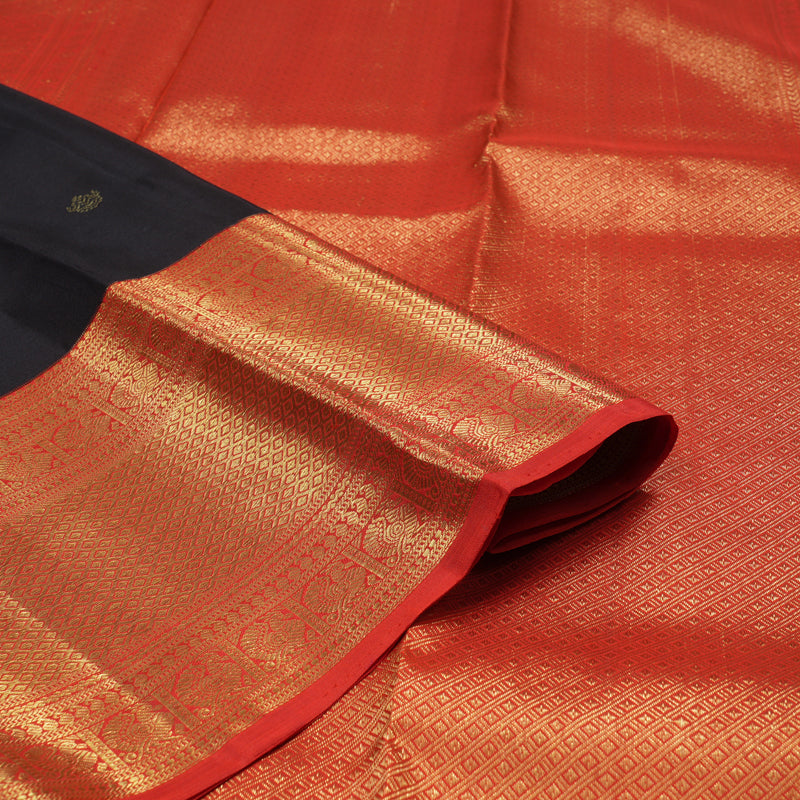 Hayagrivas Handloom Black Kanjivaram Silk Saree with Red Border KBE858H1-1