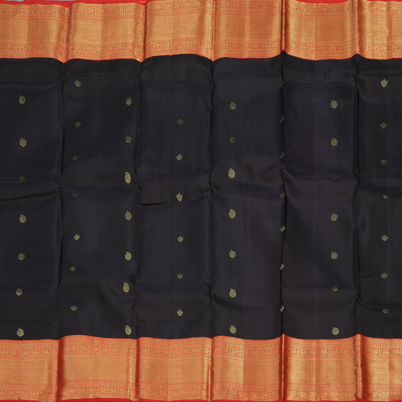 Hayagrivas Handloom Black Kanjivaram Silk Saree with Red Border KBE858H1-1