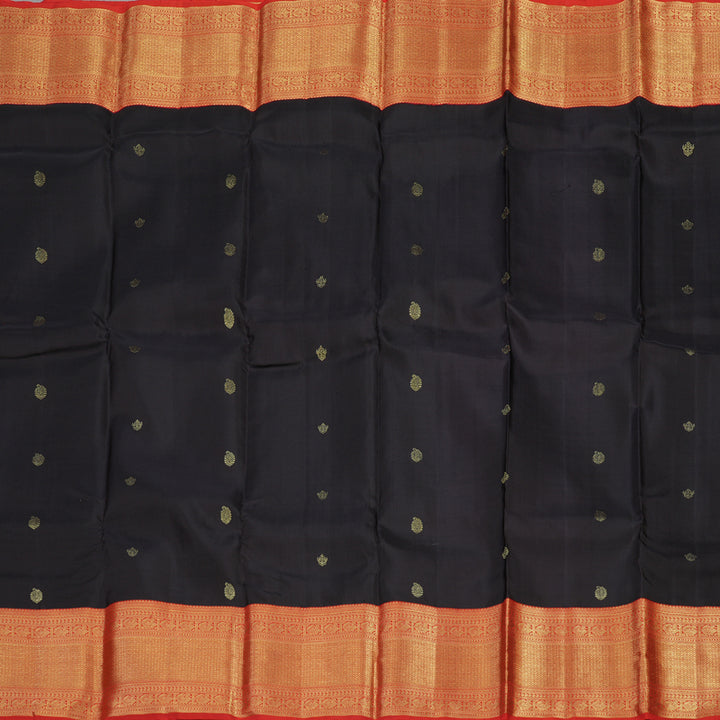 Hayagrivas Handloom Black Kanjivaram Silk Saree with Red Border KBE858H1-1