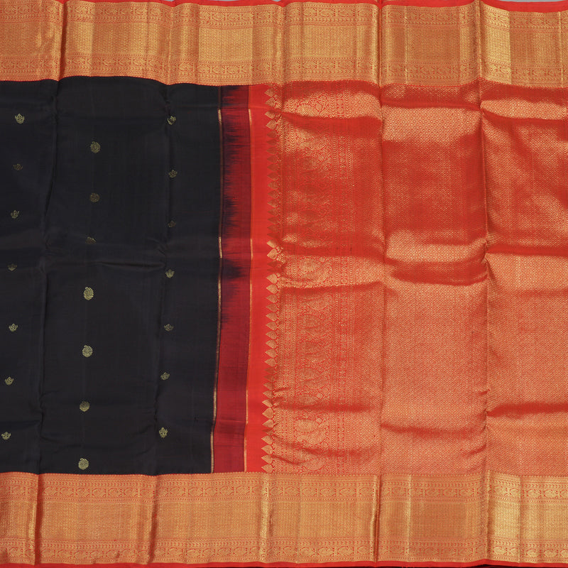 Hayagrivas Handloom Black Kanjivaram Silk Saree with Red Border KBE858H1-1