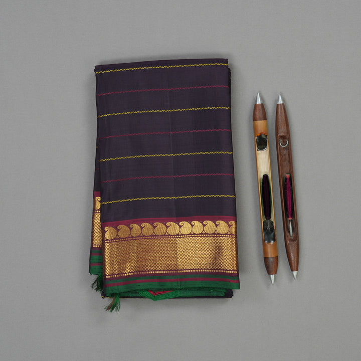 Hayagrivas Handloom Midnight Blue Kanjivaram Silk Saree with Araku Maroon Border KBE863H2-1