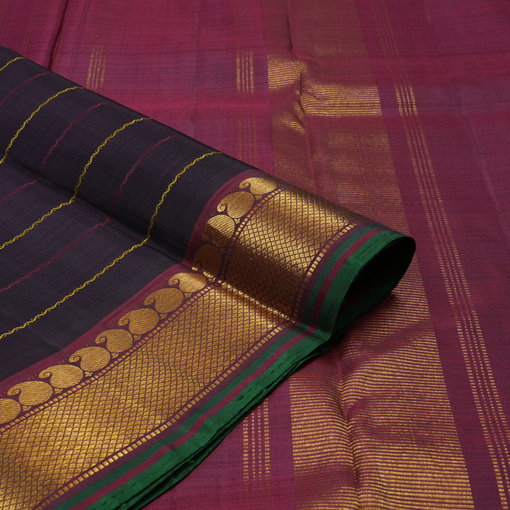 Hayagrivas Handloom Midnight Blue Kanjivaram Silk Saree with Araku Maroon Border KBE863H2-1