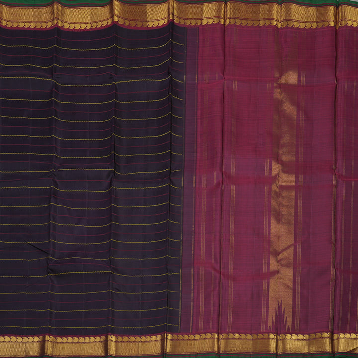 Hayagrivas Handloom Midnight Blue Kanjivaram Silk Saree with Araku Maroon Border KBE863H2-1