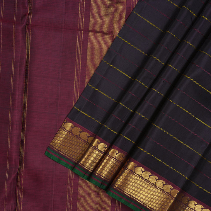Hayagrivas Handloom Midnight Blue Kanjivaram Silk Saree with Araku Maroon Border KBE863H2-1