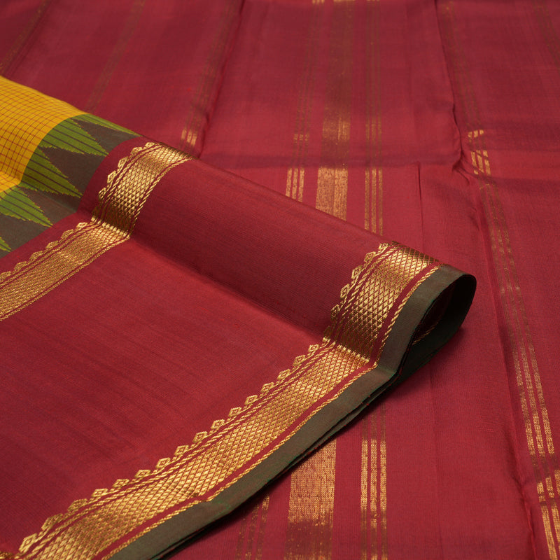 Hayagrivas Handloom Tumeric Yellow Kanjivaram Silk Saree with Maroon Border KBE866H14-4