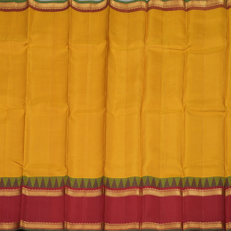 Hayagrivas Handloom Tumeric Yellow Kanjivaram Silk Saree with Maroon Border KBE866H14-4