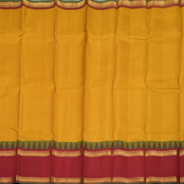 Hayagrivas Handloom Tumeric Yellow Kanjivaram Silk Saree with Maroon Border KBE866H14-4