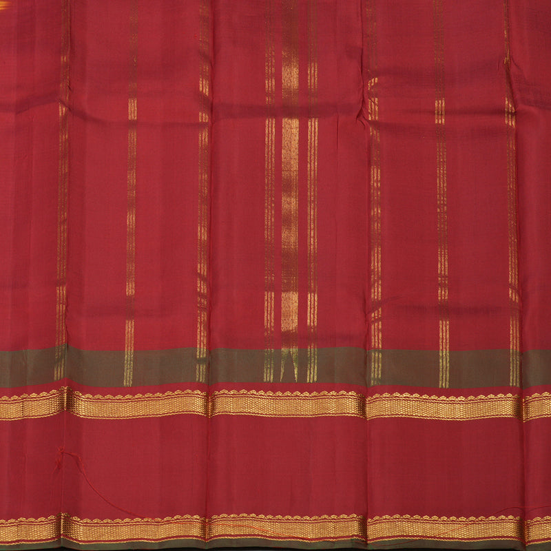Hayagrivas Handloom Tumeric Yellow Kanjivaram Silk Saree with Maroon Border KBE866H14-4