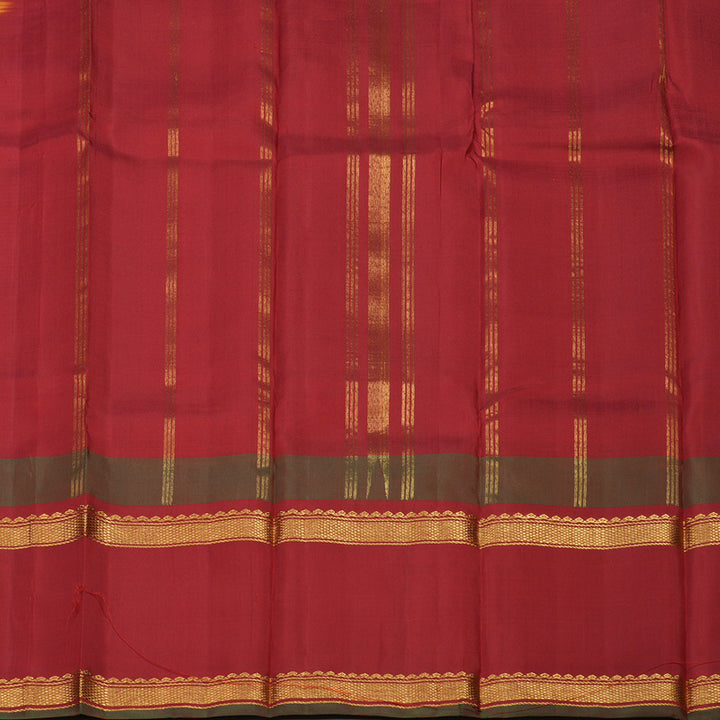 Hayagrivas Handloom Tumeric Yellow Kanjivaram Silk Saree with Maroon Border KBE866H14-4