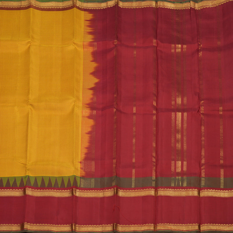 Hayagrivas Handloom Tumeric Yellow Kanjivaram Silk Saree with Maroon Border KBE866H14-4