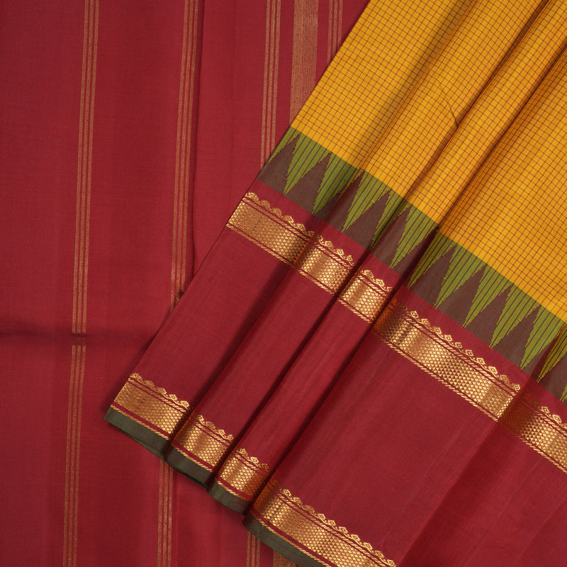 Hayagrivas Handloom Tumeric Yellow Kanjivaram Silk Saree with Maroon Border KBE866H14-4