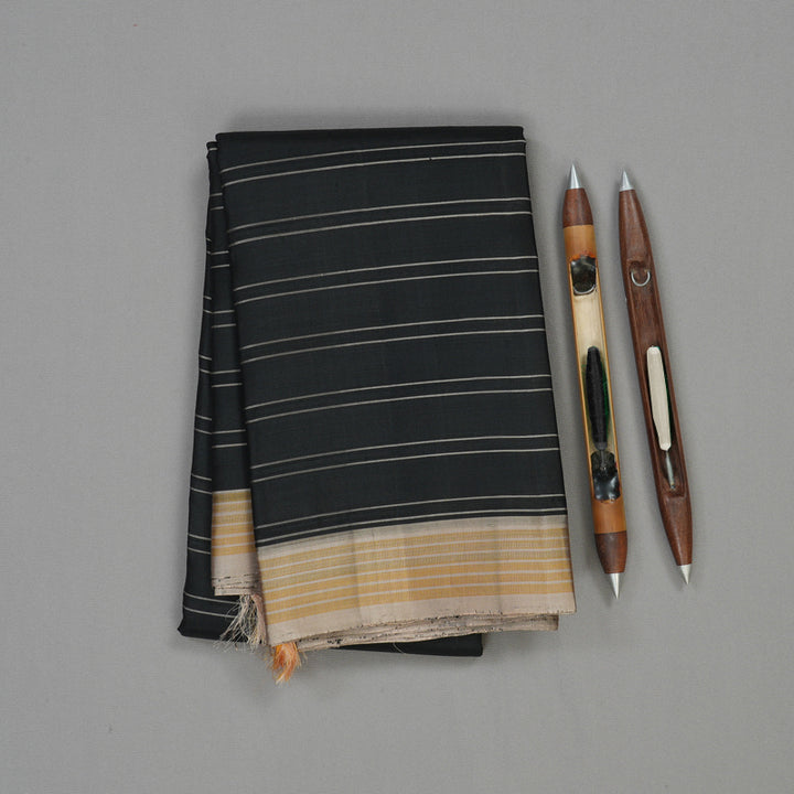 Hayagrivas Handloom Black Kanjivaram Silk Saree with Royal Beige Border KBE866H15-2