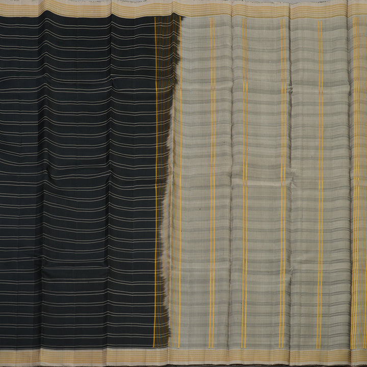 Hayagrivas Handloom Black Kanjivaram Silk Saree with Royal Beige Border KBE866H15-2