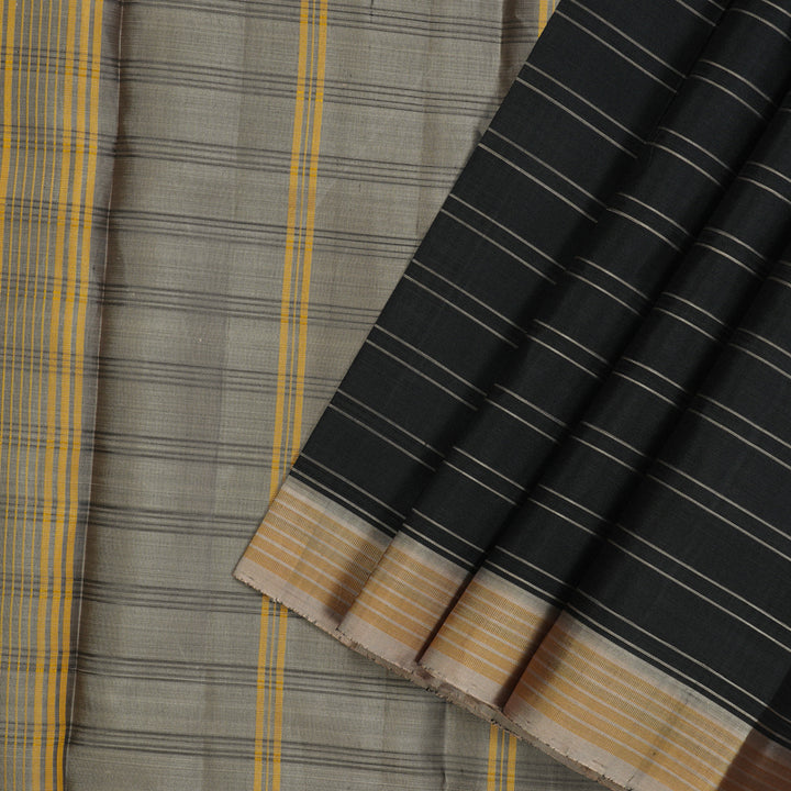 Hayagrivas Handloom Black Kanjivaram Silk Saree with Royal Beige Border KBE866H15-2