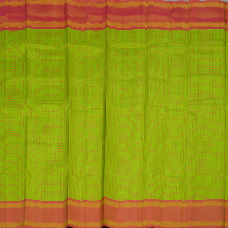 Hayagrivas Handloom Fluorescent Green Kanjivaram Silk Saree with Onion Pink Border KBE866H4-5