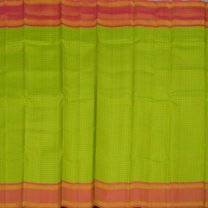 Hayagrivas Handloom Fluorescent Green Kanjivaram Silk Saree with Onion Pink Border KBE866H4-5