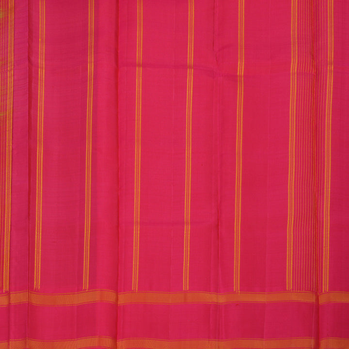 Hayagrivas Handloom Fluorescent Green Kanjivaram Silk Saree with Onion Pink Border KBE866H4-5