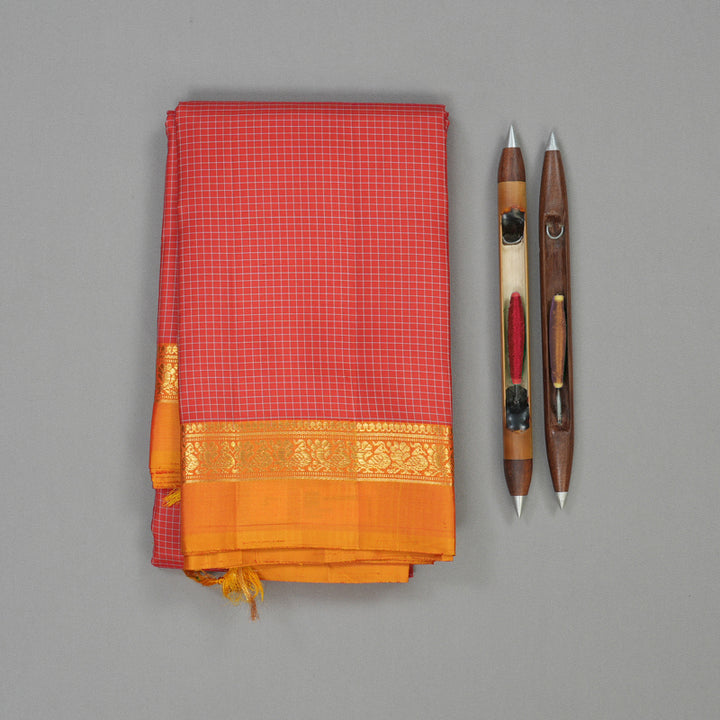 Hayagrivas Handloom Red Kanjivaram Silk Saree with Golden Orange Border KBE866H5-1