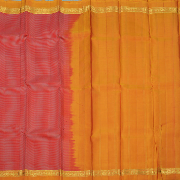 Hayagrivas Handloom Red Kanjivaram Silk Saree with Golden Orange Border KBE866H5-1