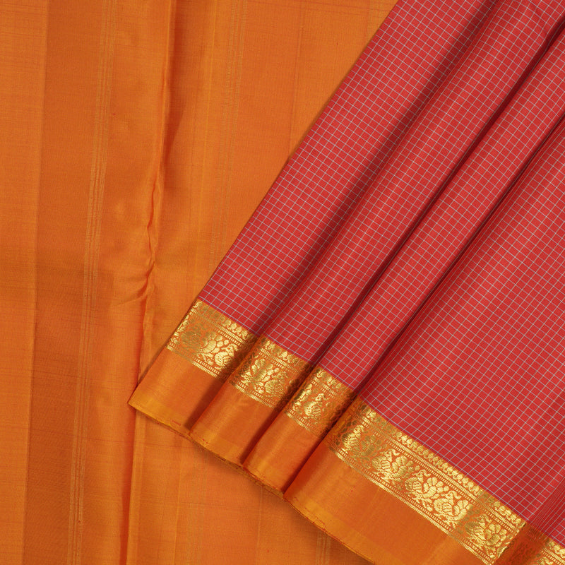 Hayagrivas Handloom Red Kanjivaram Silk Saree with Golden Orange Border KBE866H5-1