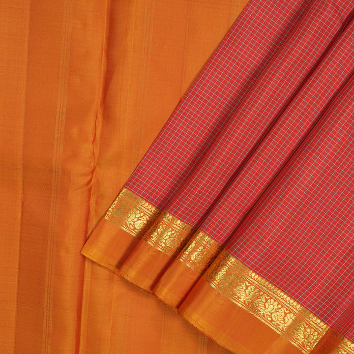 Hayagrivas Handloom Red Kanjivaram Silk Saree with Golden Orange Border KBE866H5-1