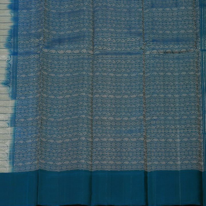 Hayagrivas Handloom Cream Kanjivaram Silk Saree with Bluish Grey Border KBE866H7-2