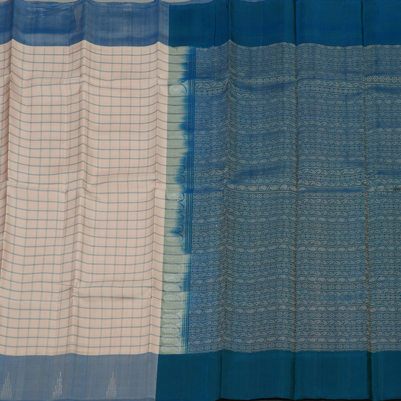 Hayagrivas Handloom Cream Kanjivaram Silk Saree with Bluish Grey Border KBE866H7-2