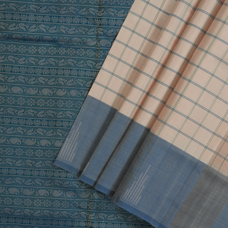 Hayagrivas Handloom Cream Kanjivaram Silk Saree with Bluish Grey Border KBE866H7-2