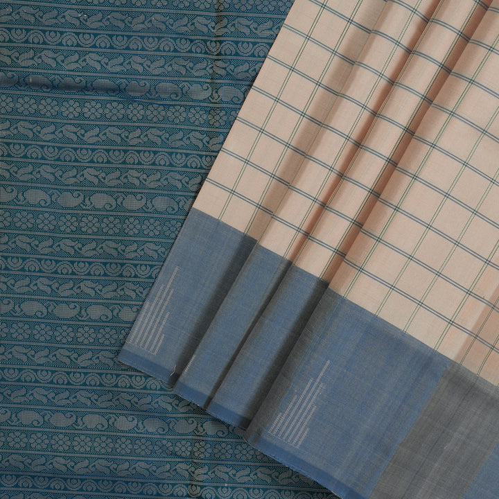 Hayagrivas Handloom Cream Kanjivaram Silk Saree with Bluish Grey Border KBE866H7-2