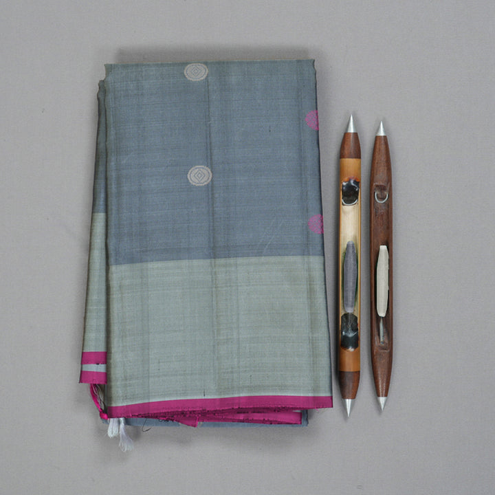 Hayagrivas Handloom Bluish-Grey Kanjivaram Silk Saree KBE866H9-3